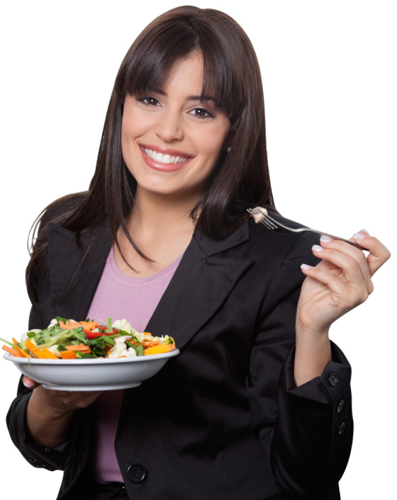 corporate health woman eating a healthy meal